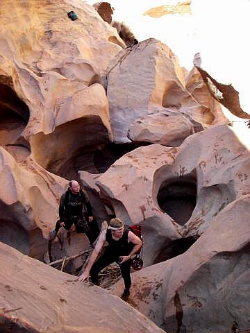 Scrambling through the canyon.