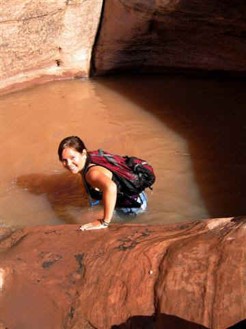 Rachel exiting a pothole.