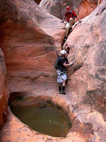 Downclimbing in Adobe Swale.