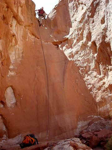 Nat Smale on second rappel of 30-feet.