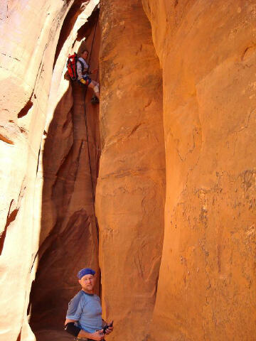 The 37 foot rappel which marks the start of the final technical section.