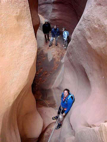 Fixed a line here and rappel, Lake Powell is a short distance from here.