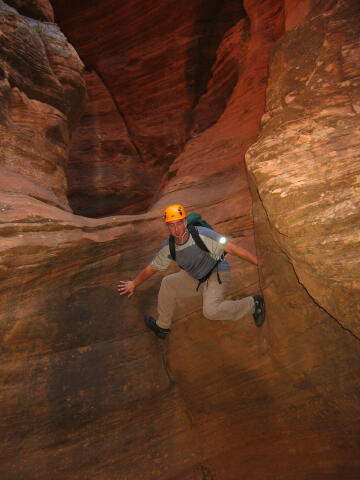 Steve Rupp downclimbing.